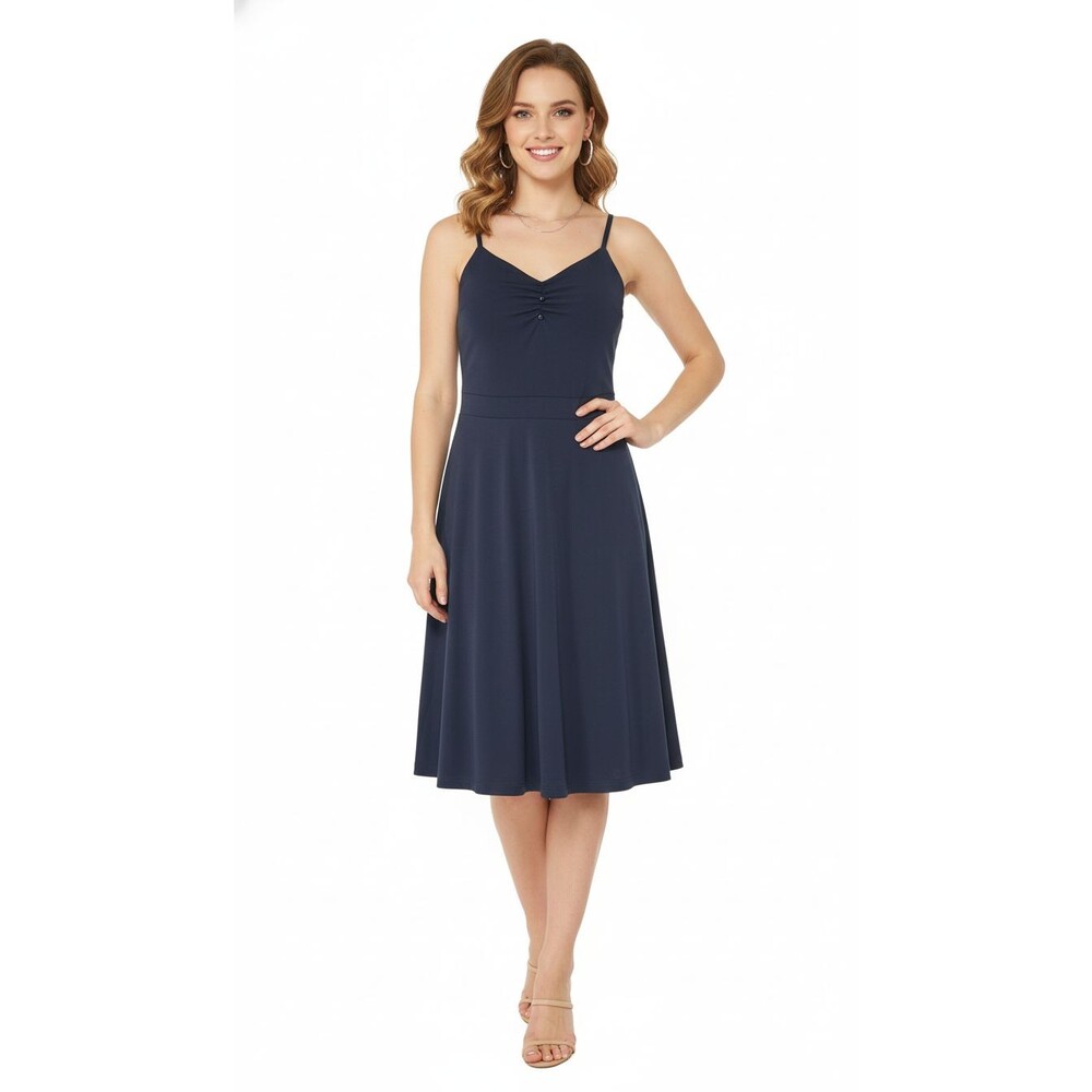 Scarlet Darkness Dress Navy Blue Midi Sleeveless Ruched Bust Size L